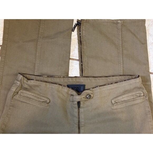 Versace Women’s Sz 34-48 Couture Vintage Jeans Khaki Straight Leg Ittierre Italy - Picture 12 of 16